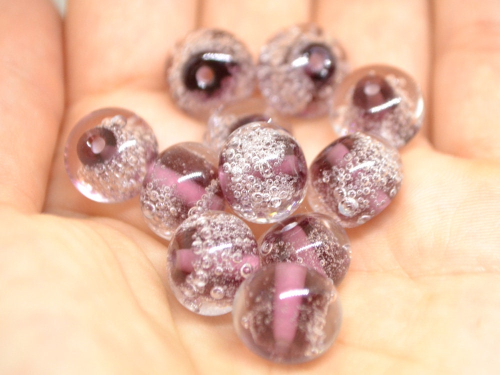Purple handmade glass bubble beads, Artisan lampwork bead set, Purple lampwork beads, Beads for bracelet, Glass bead, Jewelry beads Lampwork
