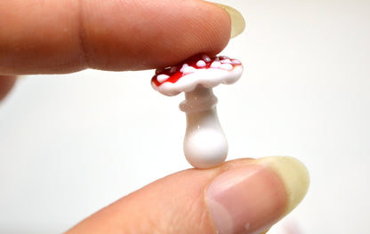 Handmade glass mushroom beads, Fly-agaric lampwork bead, Miniature Mushroom, Fall Decor, Glass Amanita bead, White mushroom beads, Forrest