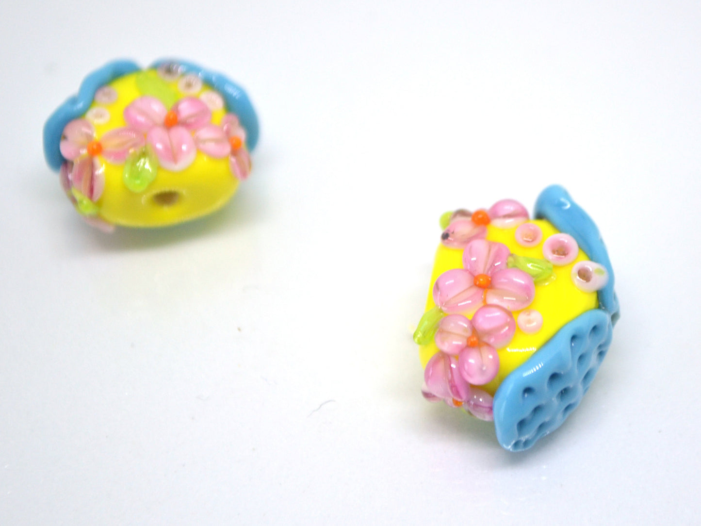 Yellow Blue house with flowers, Lampwork House pendant, Ukraine symbol, Ukrainian flag colors, Volume house, Stand with Ukraine