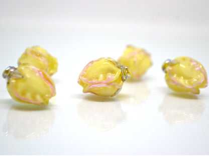 Yellow pink glass beads, Lampwork flower beads, Glass floral bead, Murano glass bead, Artisan lampwork, beads for jewelry, Handmade lampwork