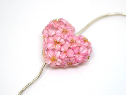 heart flower pendant glass heart pendant set of beads romantic jewelry making 3 heart pendant 3 sisters necklace floral art glass pendant