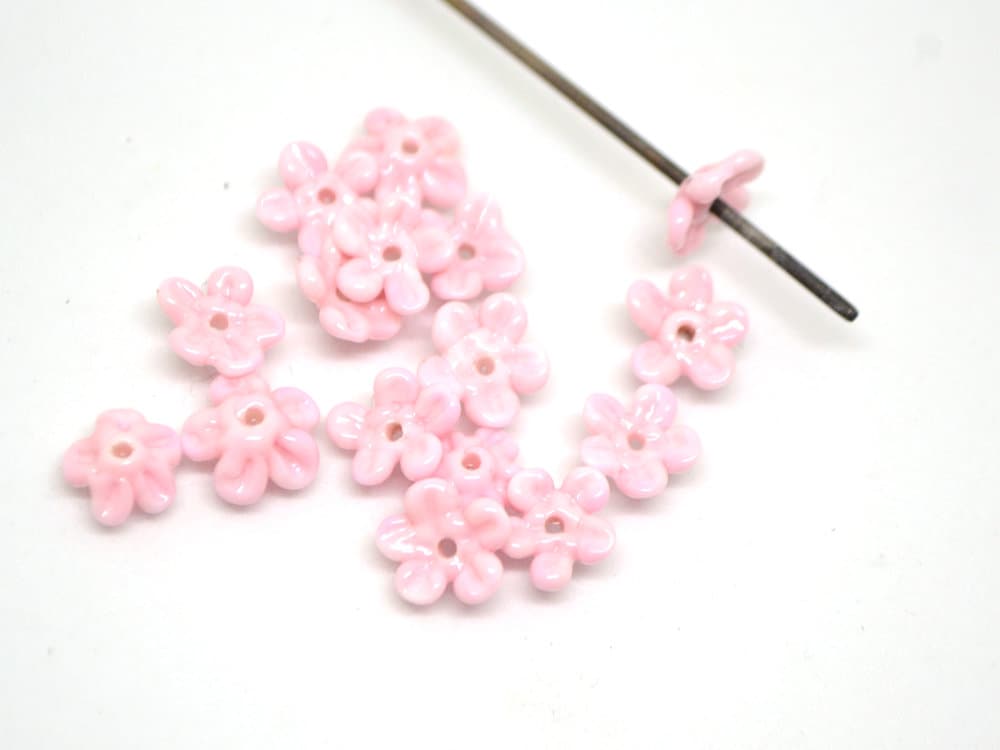 Opaque pink Mini flower beads, Pink spacer beads, Wedding lampwork, Flower bead caps, Flower applique, Tiny flowers, Small flower beads