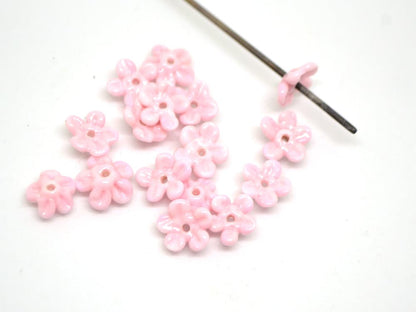 Opaque pink Mini flower beads, Pink spacer beads, Wedding lampwork, Flower bead caps, Flower applique, Tiny flowers, Small flower beads