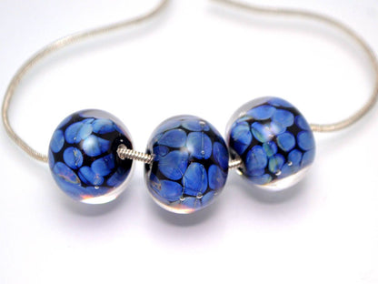 Black blue lampwork bead artisan lampwork jewelry making handmade bead round glass lampwork bead bracelet making blue dots black space bead