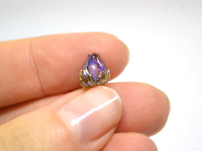 Purple green flower beads, Purple yellow floral beads, Netting pattern beads, 7mm glass beads, Tiny flower beads, Artisan lampwork beads