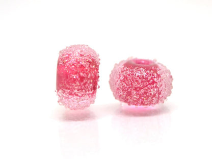 Ruby rose frosted glass beads, Frosted pink beads, Gumball bead, sugar glass beads, Artisan lampwork, Rondelle bright pink, sparkle glass