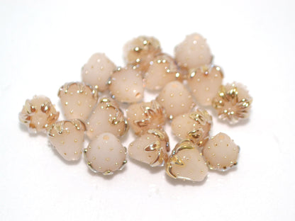 White Gold Small 7mm Strawberry glass beads, White strawberry, Lampwork berries, Mini berry beads, Berry jewelry, Glass Berry beads