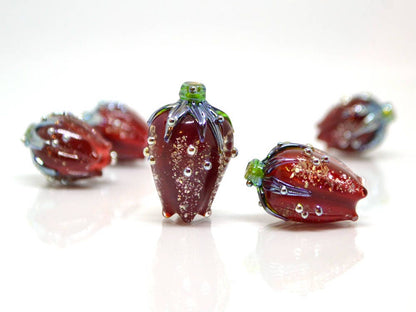 dichroic pendant flower dichroic beads red glass beads sparkling beads star dust lampwork art glass floral pendant electric red flower bead