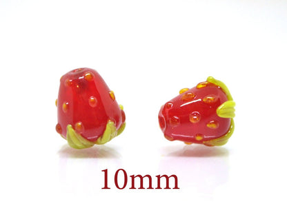 Red Strawberry 10mm glass beads, Lampwork berries, Glass strawberry, Berry fruit beads, Red berries, Garden beads, Artisan lampwork