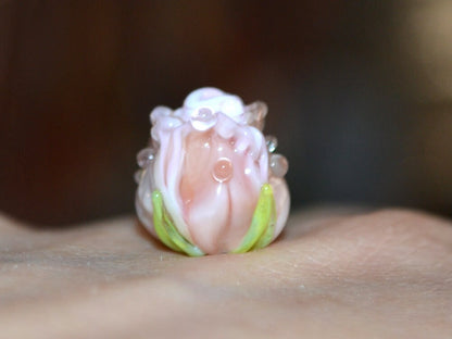 Pink powder rosebud beads, Blush pink floral lampwork, DIY Jewelry, Glass rose beads, Tender lampwork, SRA beads, Lampwork pair