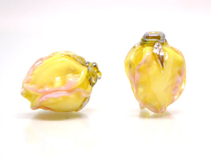 Yellow pink glass beads, Lampwork flower beads, Glass floral bead, Murano glass bead, Artisan lampwork, beads for jewelry, Handmade lampwork