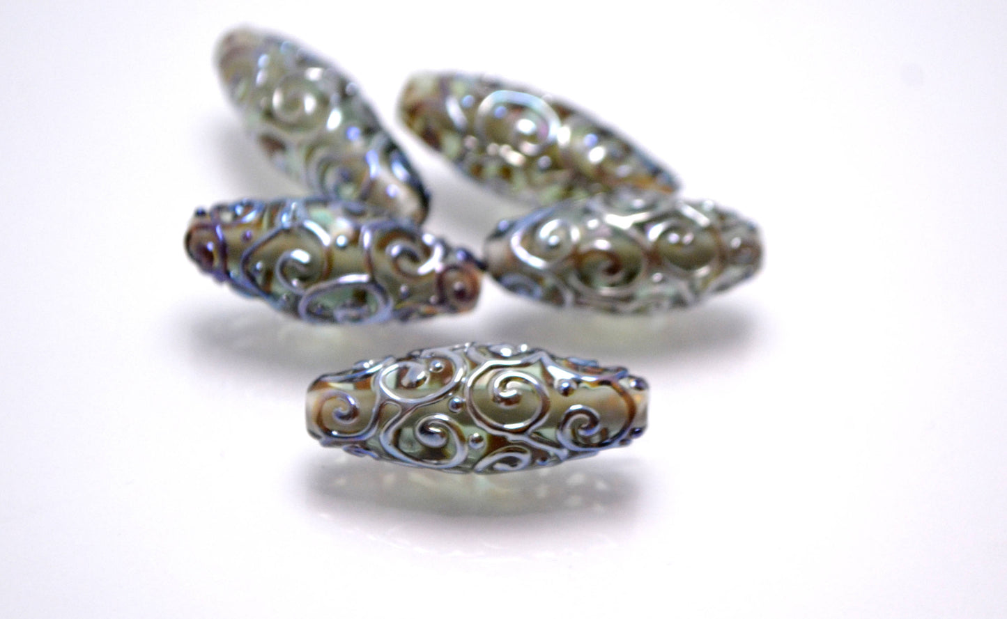 gray lampwork glass handmade bead rhombus oval bead swirl jewelry making transparent bead artisan mirror set silver texture pendant sra