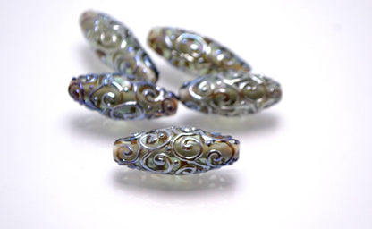 gray lampwork glass handmade bead rhombus oval bead swirl jewelry making transparent bead artisan mirror set silver texture pendant sra