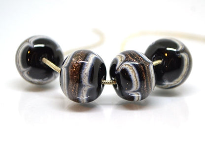 Gold sand glass beads, Black white gold Glass beads, Handmade lampwork beads, Absolutely Stunning