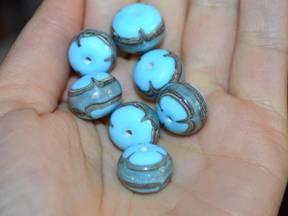 Blue venetian glass beads, Sky Blue gold Murano glass beads, Pastel Blue lampwork, Italian glass beads, Ethnic beads, Rondelle bead