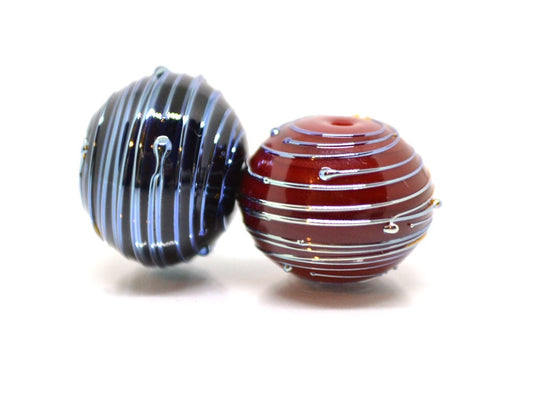 Hollow Black lampwork Beads, Stripes beads, Silver lines beads, Hollow red beads, Focal lampwork