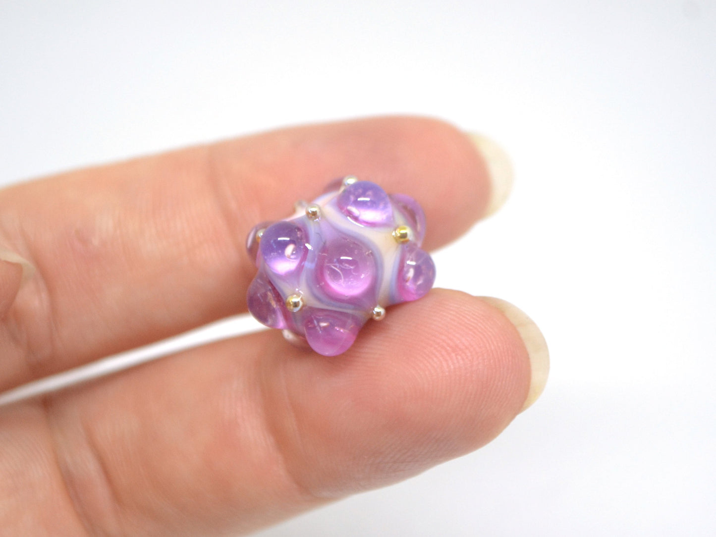 Lavender handmade glass bead, 10mm glass beads, White Purple lampwork, Artisan lampwork, Beads for bracelet, Jewelry beads