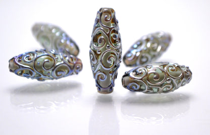 gray lampwork glass handmade bead rhombus oval bead swirl jewelry making transparent bead artisan mirror set silver texture pendant sra