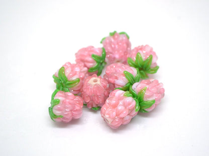Tender pink lampwork raspberry, Glass berry beads, Lampwork raspberries, Glass fruit beads, Glass Raspberry, Lampwork berry beads