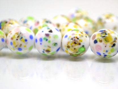 Colorful dots on white murano glass beads, Rainbow glass beads, Ethnic beads, Venetian style beads, Handmade beads, Artisan lampwork