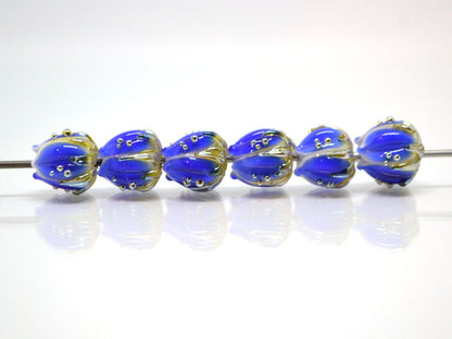 Dark blue bead with gold drops, 10mm Handmade Lampwork flower bead, Floral Lampwork, Cobalt blue beads, Jewelry supplies, Beads for crafts