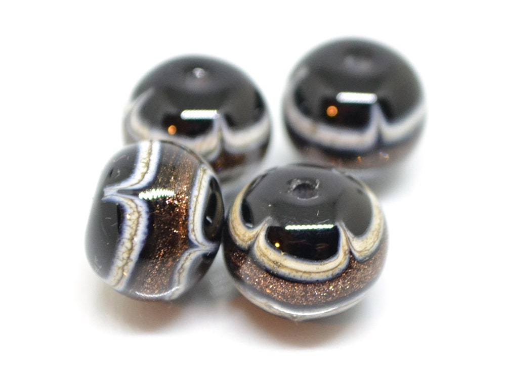 Gold sand glass beads, Black white gold Glass beads, Handmade lampwork beads, Absolutely Stunning