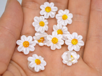 Lampwork Chamomile beads, Chamomile flower bead, Yellow and white beads, Lentils beads, White flower bead,White floral lampwork,Field flower