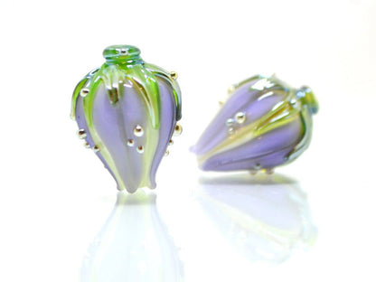 Pastel purple flower beads, Periwinkle flower beads, Handmade glass beads, Floral pendant,Flower lampwork, Lampwork flower beads