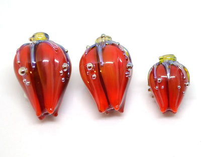 Deep red lampwork flower beads, Dark red glass floral beads, Large flower beads, Floral glass pendant, Focal lampwork