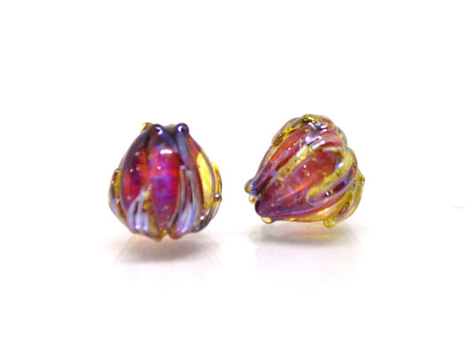 Magenta purple flower beads, Glass floral beads, Fuchsia pink glass beads, Lampwork flower beads, 7mm flower beads, Artisan lampwork