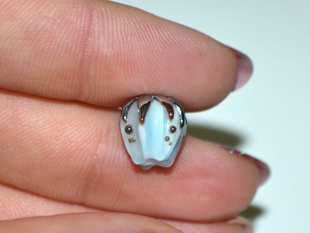Pastel blue flower glass beads silver, 10mm glass beads, Pale blue lampwork flower bead, Floral lampwork, Handmade glass bead Something blue