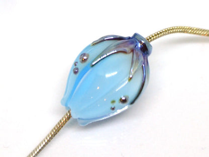 Handmade glass sky blue flower beads|Light Blue Silver|Glass pendant|Flower bud bead|Floral lampwork|Something blue|Wedding jewelry making