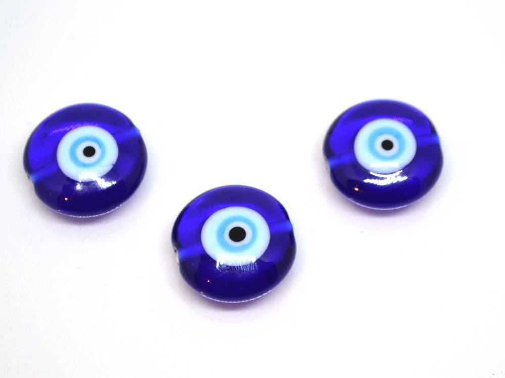 Evil Eye glass Beads protection beads murano glass lentil eye beads lampwork glass art beadwork turkish evil eye protection jewelry blue