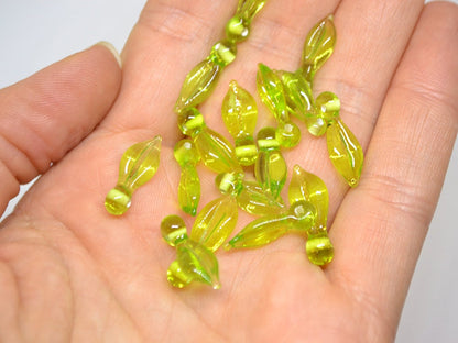 Salad Green Lampwork leaves, Glass leaf beads, Top drilled leaf beads, DIY Jewelry, Glass Leaf charm, Light Green Floral lampwork