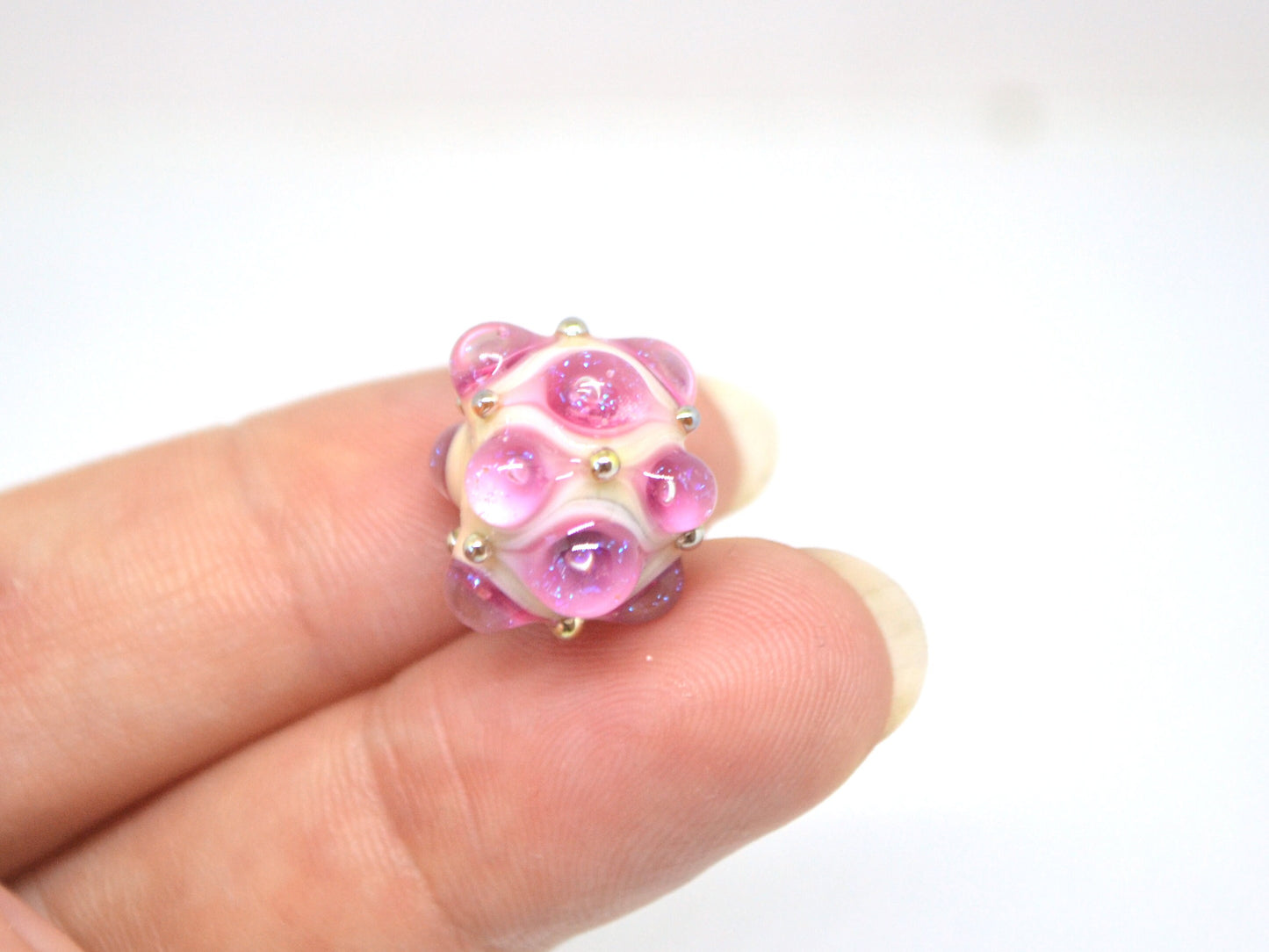 Pink beige handmade glass bead, 10mm glass beads, Pink lampwork, Artisan lampwork, Pink Beads for bracelet, Jewelry beads