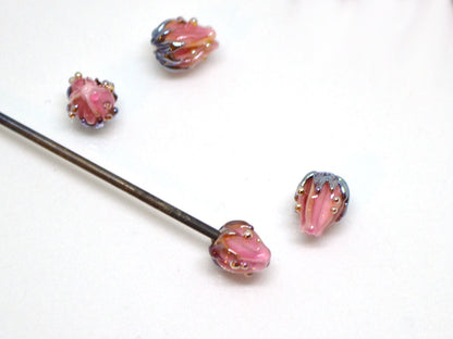 Blush pink flower beads, 7mm glass beads, Tiny flower beads,  Half drilled beads, Soft pink flower beads