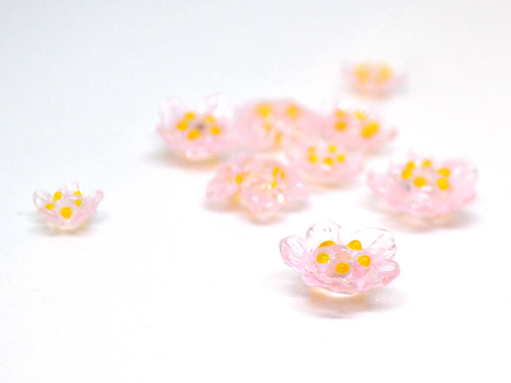 clear pink glass beads artisan lampwork beads set wedding set of beads wedding beads tender glass beads Floral glass beads glass flower bead