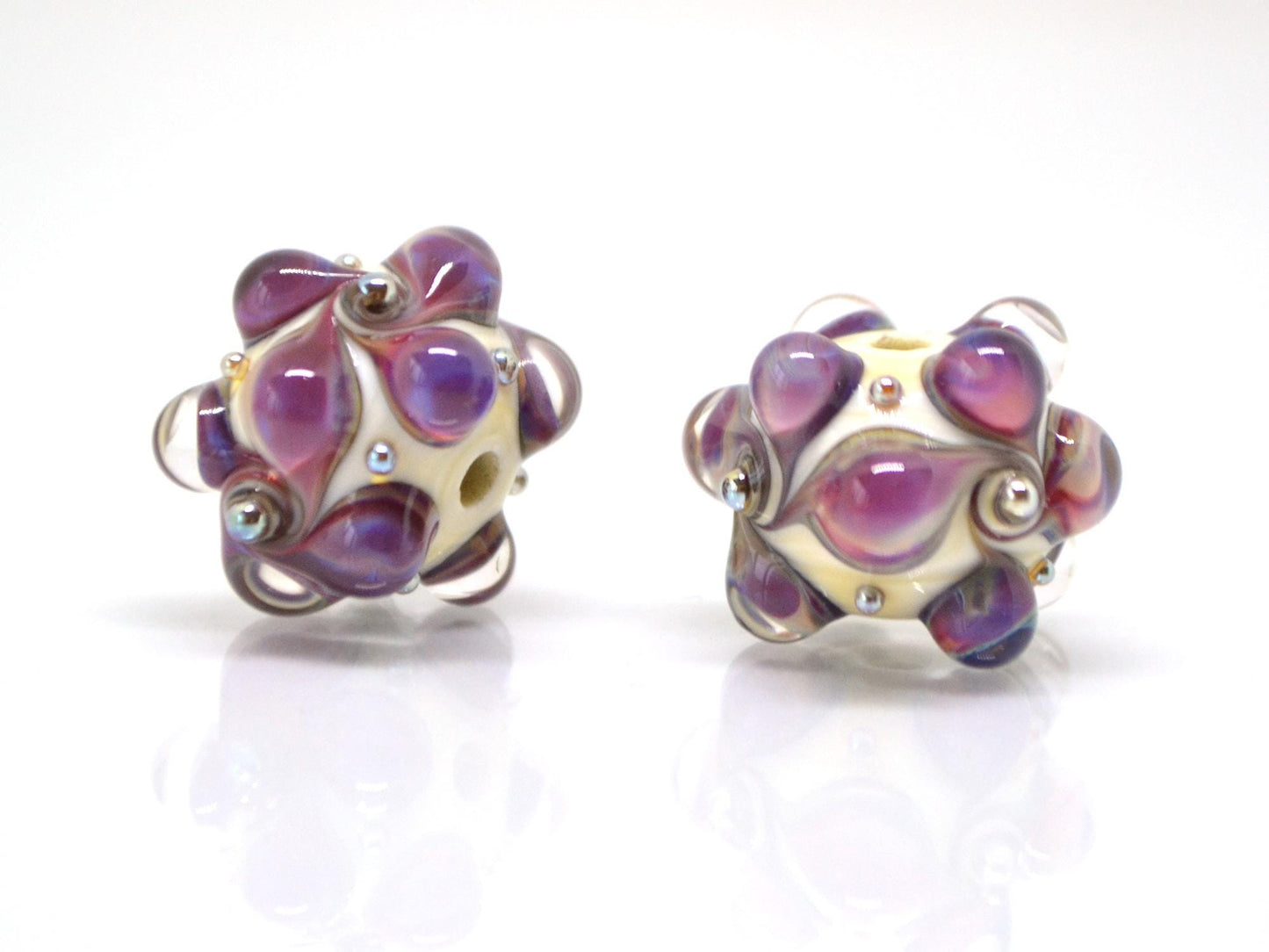 Purple beige Lampwork bead, Purple Ivory glass beads, Pastel lampwork beads, Focal beads, Artisan lampwork, Handmade bead, Rondelle beads