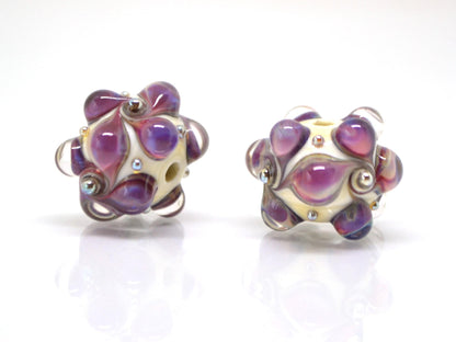 Purple beige Lampwork bead, Purple Ivory glass beads, Pastel lampwork beads, Focal beads, Artisan lampwork, Handmade bead, Rondelle beads