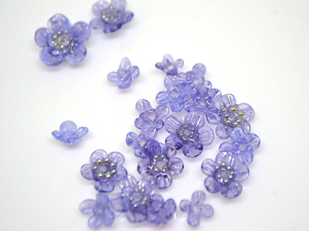 Purple glass beads, Transparent flower beads, Spring flower beads, Floral Bead set, Floral lampwork bead, Mini floral bead, Artisan Lampwork