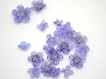 Purple glass beads, Transparent flower beads, Spring flower beads, Floral Bead set, Floral lampwork bead, Mini floral bead, Artisan Lampwork