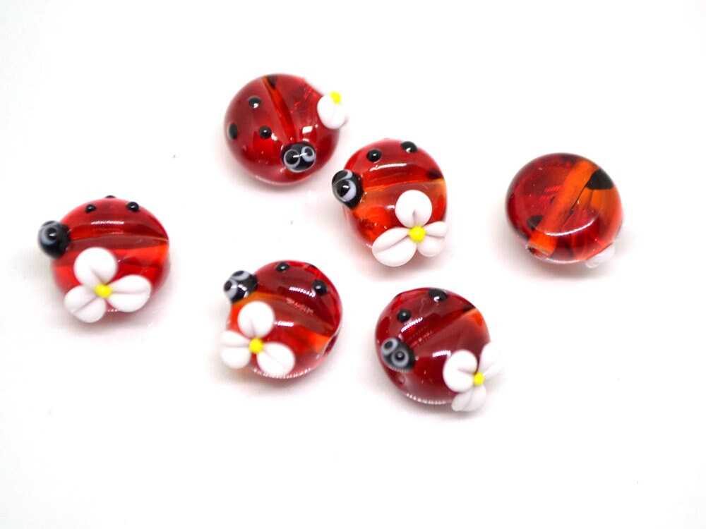 Lampwork ladybug beads, Glass ladybug beads, Red ladybug, Ladybug decoration, Ladybug jewelry, Handmade lampwork, Artisan lampwork, lady bug