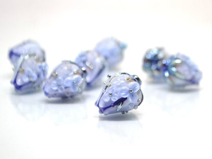 Blue Glass flower bouquet on lampwork bud beads, Pale blue lampwork beads, Miniature flowers, Something blue