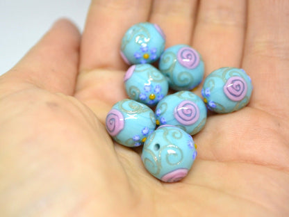 Sea Blue green Glass beads, Venetian Glass,  Vintage beads, Bohemian glass, Vintage jewelry, Beads for necklace, Artisan lampwork, flower