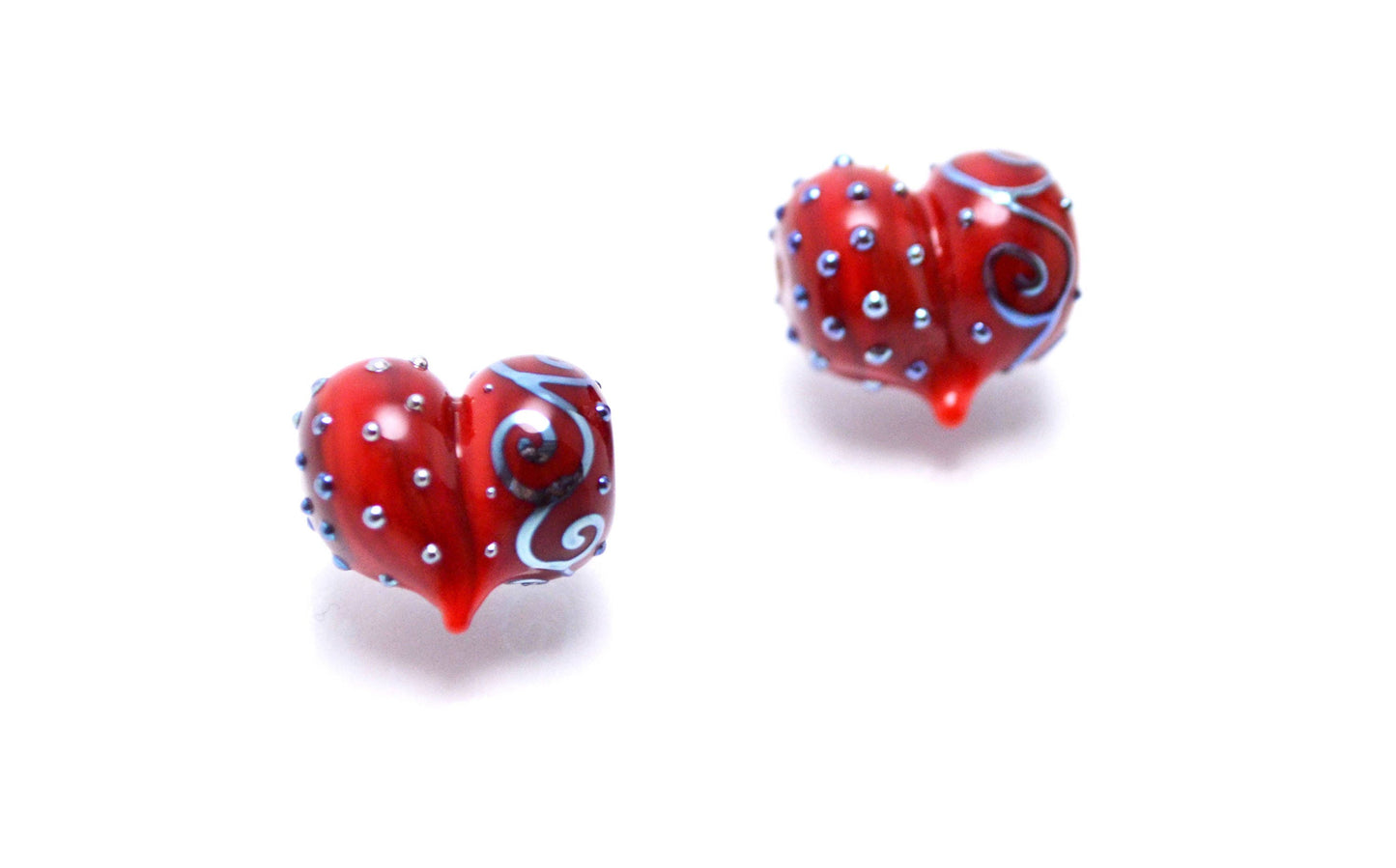 handmade red jewelry bead jewelry making set red bead glass heart shape bead Murano style bead artisan lampwork glass making red heart shape