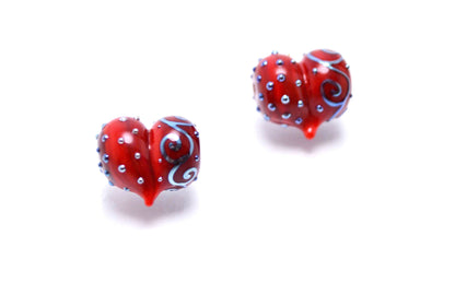 handmade red jewelry bead jewelry making set red bead glass heart shape bead Murano style bead artisan lampwork glass making red heart shape