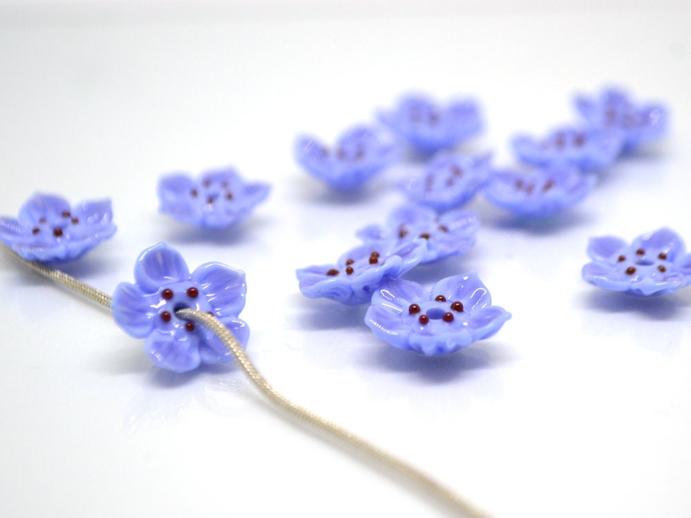 Lampwork blue purple flower beads for jewelry making, Cornflower blue glass beads, Lavender blossom beads, Artisan lampwork, Floral Beadwork
