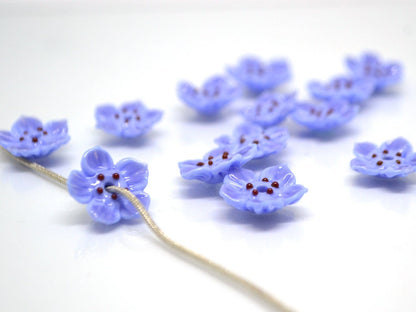 Lampwork blue purple flower beads for jewelry making, Cornflower blue glass beads, Lavender blossom beads, Artisan lampwork, Floral Beadwork