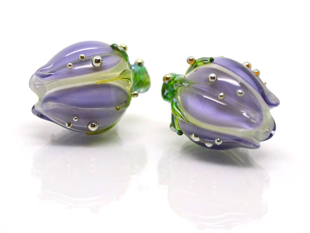 floral glass beads artisan lampwork bead pendant flower bud bead pastel beads light purle glass beads for earrings flower bead pendant glass