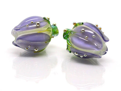 floral glass beads artisan lampwork bead pendant flower bud bead pastel beads light purle glass beads for earrings flower bead pendant glass